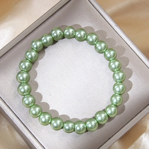 Fashion Imitation Artificial Pearl Beaded Bracelet Elegant Round Glass Beads Elastic String Jewelry For Women Girls