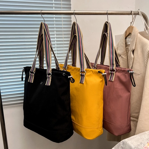 Große Kapazität Segeltuch Einkaufstasche Für Damen Mode Gestreifter Gurt Schultertasche Minimalistisch Pendler Handtasche
