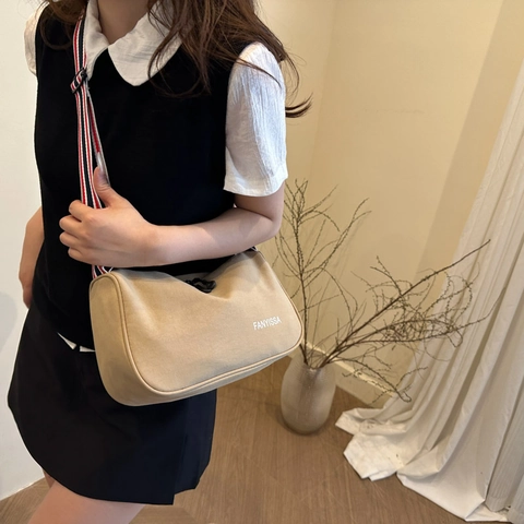 Women's Nylon Crossbody Bag With Striped Wide Strap Large Capacity Casual Street Trend Messenger Bag For Daily Travel