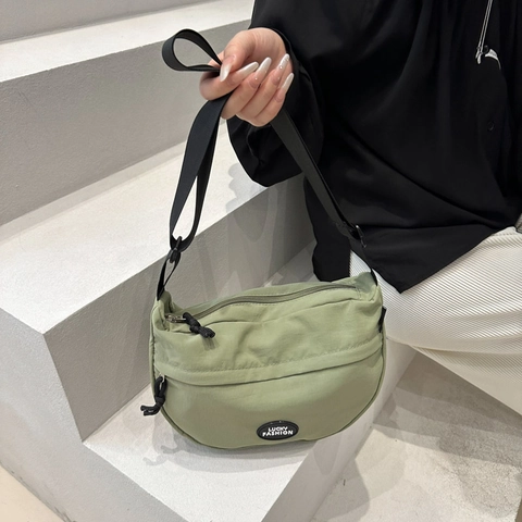 Women Trendy Solid Color Wrinkled Nylon Half Moon Crossbody Bag Casual Lightweight Small Shoulder Phone Bag Adjustable Strap