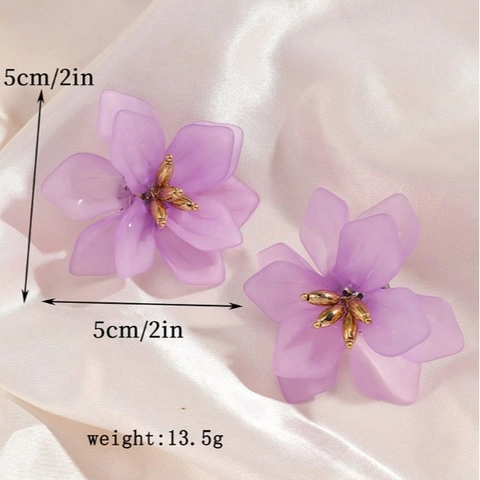 Große Violette Blumenohrstecker Boho Transparente Acrylblätter Legierungsstempel Urlaubsstil Für Damen