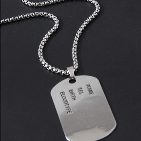 Collana Militare Dog Tag Acciaio Inossidabile Ciondolo Rettangolare Lucidato Barra Informativa Incisa Gioielli Unisex