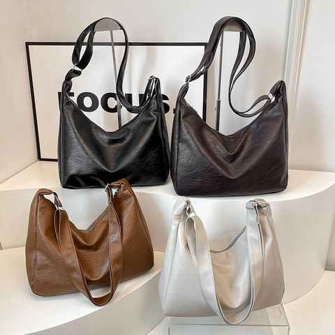 Bolso De Hombro Hobo De Gran Capacidad Cuero PU Retro Simple Bolso De Mano Para Uso Diario Con Correa Ajustable