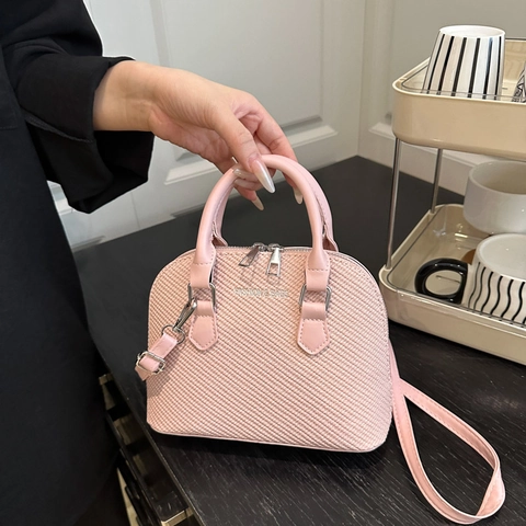 Borsa a Mano da Donna Vintage Trama Intrecciata in Pelle PU Minimalista Stampa Lettere Borsa a Tracolla Con Tracolla Regolabile