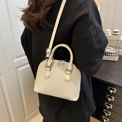 Borsa a Mano da Donna Vintage Trama Intrecciata in Pelle PU Minimalista Stampa Lettere Borsa a Tracolla Con Tracolla Regolabile