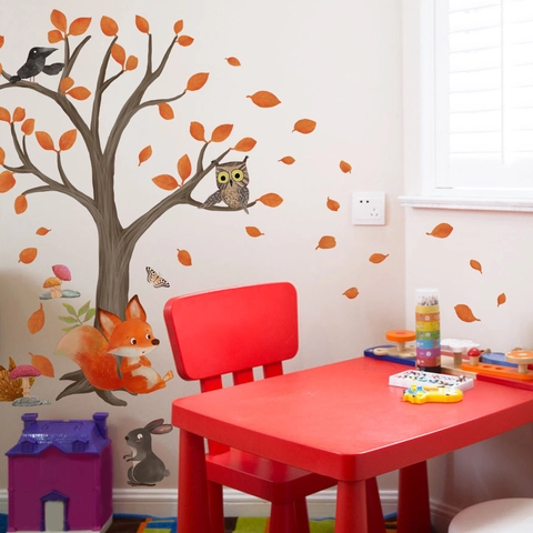 Adesivi Murali Albero Animali Del Bosco PVC Removibili Cartone Animato Decorazione Cameretta Bambini Tabella Di Crescita