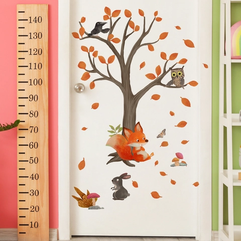 Adesivi Murali Albero Animali Del Bosco PVC Removibili Cartone Animato Decorazione Cameretta Bambini Tabella Di Crescita