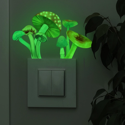 Leuchtende Pilz Schalter Aufkleber Leuchten Im Dunkeln PVC Wandtattoo Für Schlafzimmer Kinderzimmer Zuhause Dekoration Selbstklebend