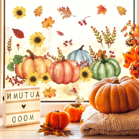 Herbst Erntedankfest Kürbis Sonnenblume Ahornblatt Statische Fensterbilder Doppelseitig Glasaufkleber Herbst Deko Heim