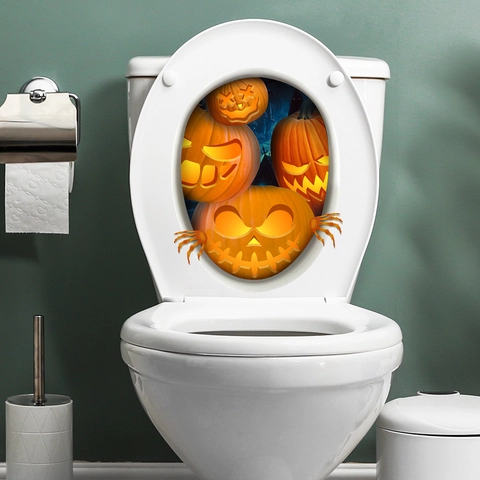 Halloween Calabaza Linterna Pegatina De Inodoro 3D Espeluznante Jack-O-Lantern PVC Impermeable Autoadhesivo Decoración De Baño