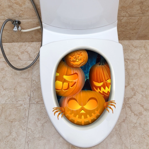 Halloween Calabaza Linterna Pegatina De Inodoro 3D Espeluznante Jack-O-Lantern PVC Impermeable Autoadhesivo Decoración De Baño