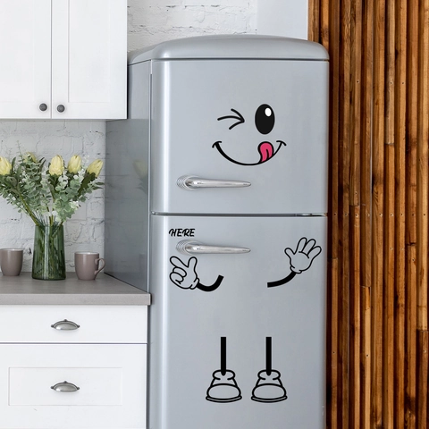 Lustige Cartoon Augenzwinkern Zunge Gesicht Kühlschrank Aufkleber DIY Selbstklebend PVC Wandtattoo Für Küche Schlafzimmer Deko