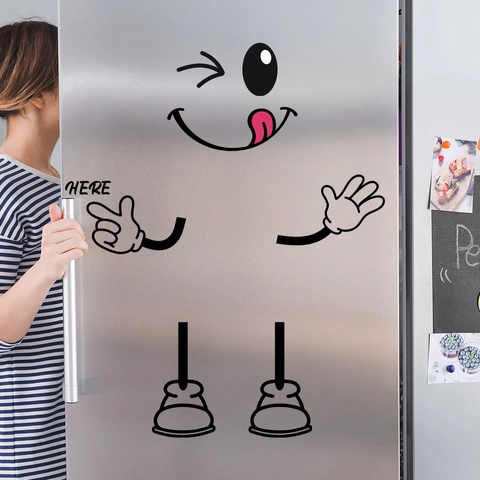Lustige Cartoon Augenzwinkern Zunge Gesicht Kühlschrank Aufkleber DIY Selbstklebend PVC Wandtattoo Für Küche Schlafzimmer Deko