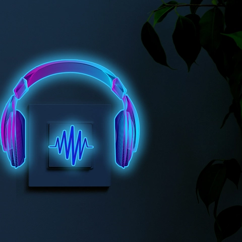 Adesivo Interruttore Cuffie Luminoso Decalcomania Parete Fluorescente PVC Per Decorazione Camera Da Letto Musica
