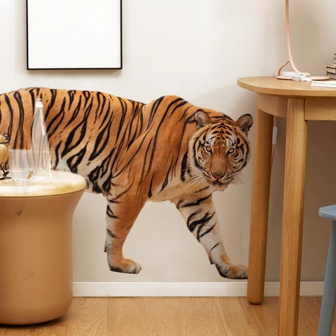 Pegatina de Pared de Tigre Realista 3D de PVC Autoadhesiva Mural de Animales para Sala de Estar Dormitorio Oficina Decoración de Pared Hogar