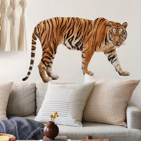 Pegatina de Pared de Tigre Realista 3D de PVC Autoadhesiva Mural de Animales para Sala de Estar Dormitorio Oficina Decoración de Pared Hogar