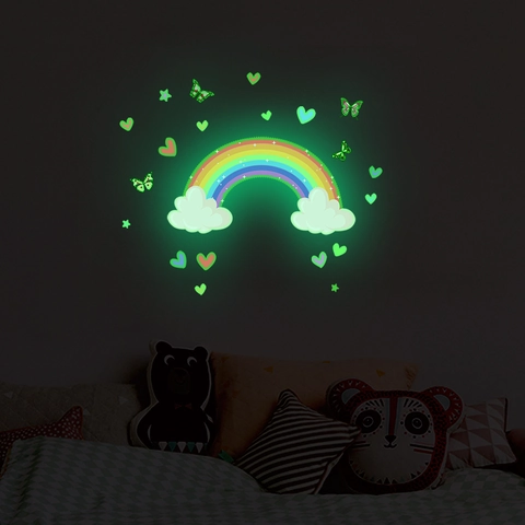 Pegatinas De Pared Que Brillan En La Oscuridad Arcoíris Corazón Estrella Mariposa PVC Calcomanías Fluorescentes Para Dormitorio Infantil