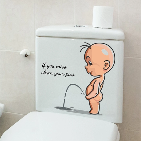 Pegatina de Inodoro Divertida de Niño Orinando Calcomanía de Pared de PVC Impermeable Decoración Creativa de Baño Para Casa Tapa de Inodoro