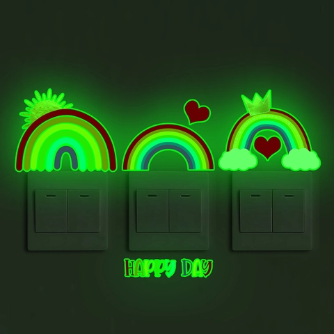 Adesivo per Interruttore Arcobaleno Luminoso Happy Day Cuore Sole Motivo PVC Decalcomania da Muro per Decorazione Casa
