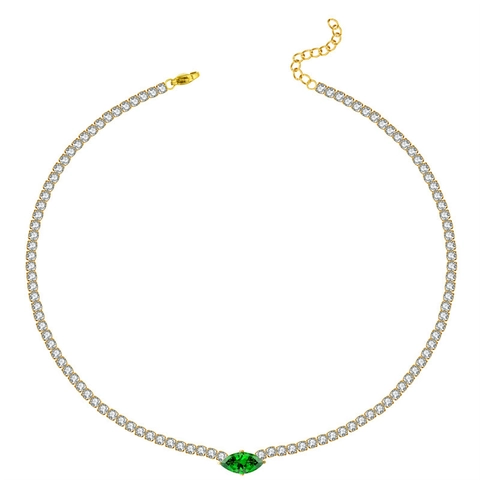 Elegante Roestvrijstalen Tennisketting Verguld Veelkleurige Zirkonia Geometrisch Hart Vierkant Hanger Choker Voor Vrouwen Sieraden