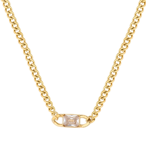 Collana In Acciaio Inossidabile Placcato Oro Da Donna Con Pendente In Zircone Geometrico Cuore Ovale Rettangolo Gioielli