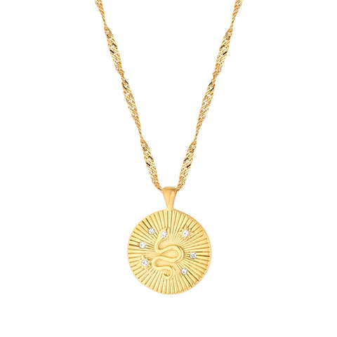 Collana Con Pendente Animale In Acciaio Inossidabile Serpente Coniglio Orso Disco Tondo Zircone Intarsiato Stile INS