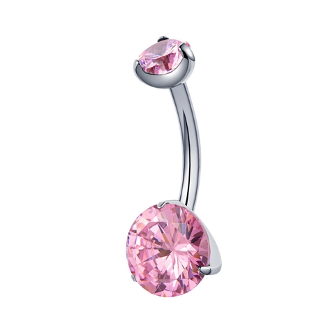 Belly Button Ring Navel Piercing F136 Titanium Alloy Round Cubic Zirconia Claw Setting Curved Barbell Body Jewelry For Women