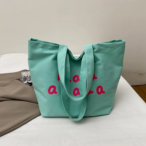 Women Large Capacity Canvas Tote Bag Minimalist Letter Printed Shoulder Bag Casual Shopping Bag Work Travel Handbag