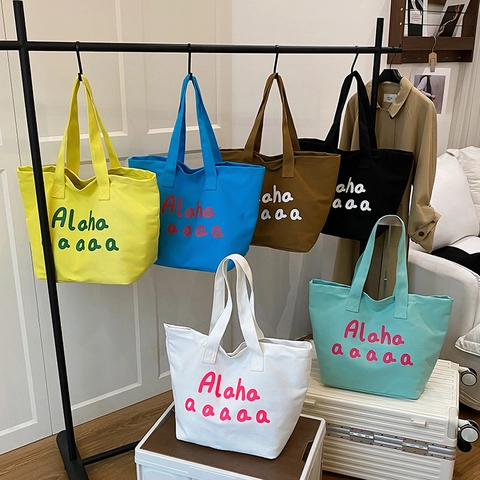 Women Large Capacity Canvas Tote Bag Minimalist Letter Printed Shoulder Bag Casual Shopping Bag Work Travel Handbag