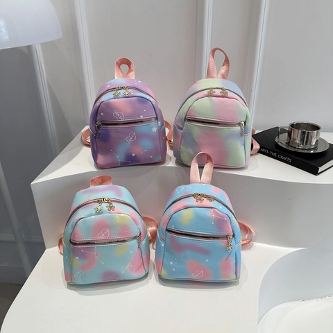 Women Mini Fashion Backpack Tie Dye Galaxy Heart Print Small Travel Daypack With Golden Flower Zipper