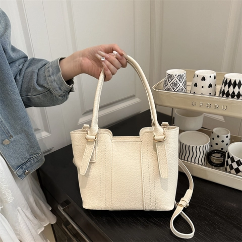 Sac À Main Fourre-Tout Pour Femmes En Cuir PU Grainé Minimaliste Sac Seau Avec Bandoulière Réglable