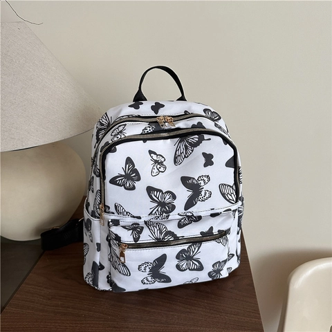 Dames Bedrukte Rugzak Grote Capaciteit Nylon Casual Mode Schooltas Vlinder Kers Bloemenpatroon Reizen Daypack