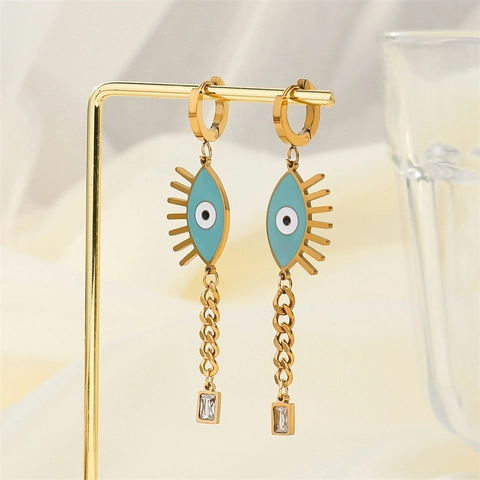 Ensemble De Bijoux Mauvais Oeil En Acier Inoxydable Doré Émail Zircon Collier Boucles D Oreilles Bracelet Mode Bohème