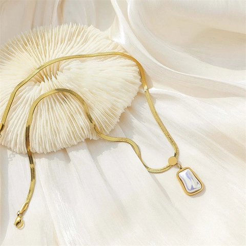 Gold Edelstahl Schmuckset Für Damen Vintage Perle Muschel Floral Herz Anhänger Halskette Ohrringe Armband Schmuck