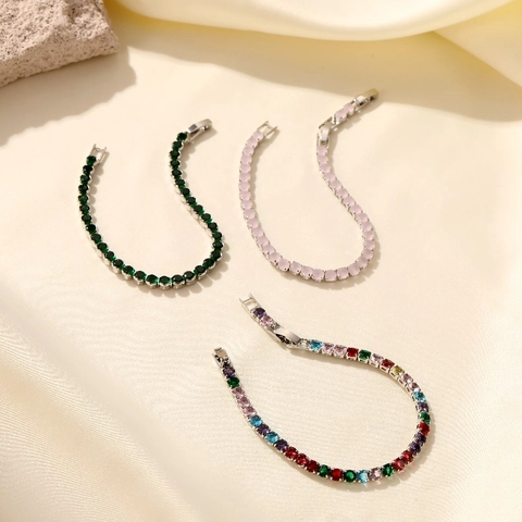 Luxury Stainless Steel Tennis Bracelet Full Zirconia Rhinestone Inlaid Elegant Jewelry For Women Men