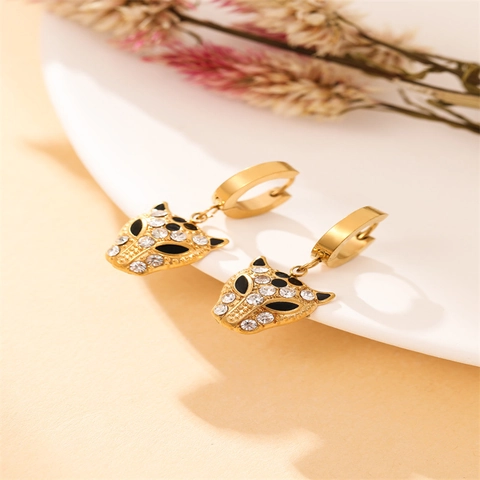 Vintage Edelstahl Vergoldet Leopard Kopf Ohrringe Stierkopf Buch Anhänger Halskette Für Damen Mode Schmuck