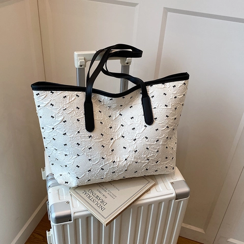 Tote Bag Plissierte Blasenstruktur Große Kapazität Schleifenmuster Schulterhandtasche Für Frauen Pendeln Mode Vielseitig