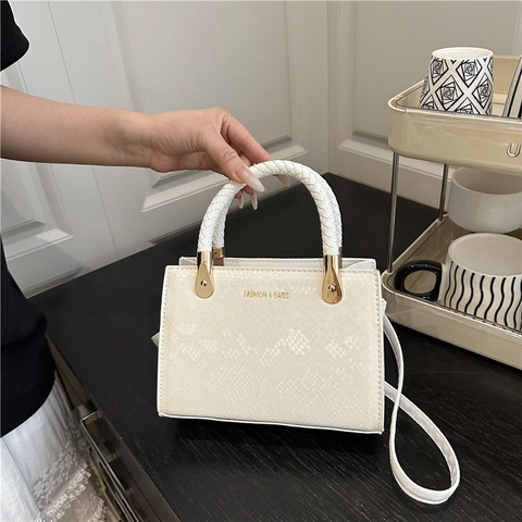 Mode Slangenpatroon Vrouwen Kleine Vierkante Tas Met Gevlochten Handvat PU Leer Schouder Crossbody Handtas Voor Dagelijks Feest