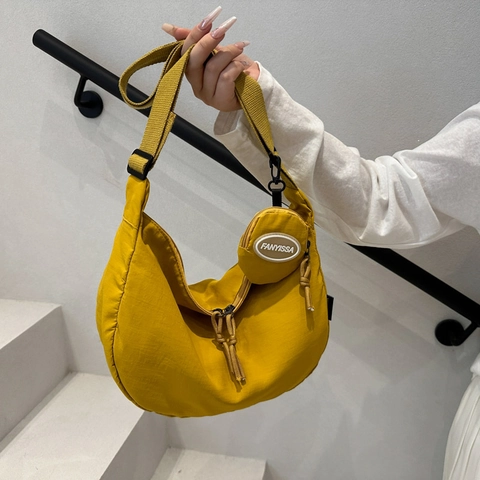Borsa a Tracolla Donna in Nylon Casual a Mezzaluna Con Tasca Rotonda Porta Monete Tracolla Larga Dumpling Bag Borsa Pendolare