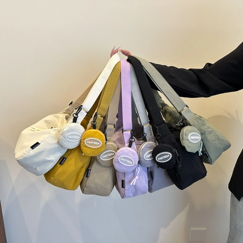 Fashion Nylon Half-Moon Crossbody Bag For Women With Detachable Coin Purse Casual Hobo Dumpling Bag Solid Color Commuter Top