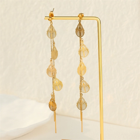 Stainless Steel Filigree Hollow Out Leaf Mandala Flower Long Drop Tassel Earrings With Rhinestones For Women Gold Plated