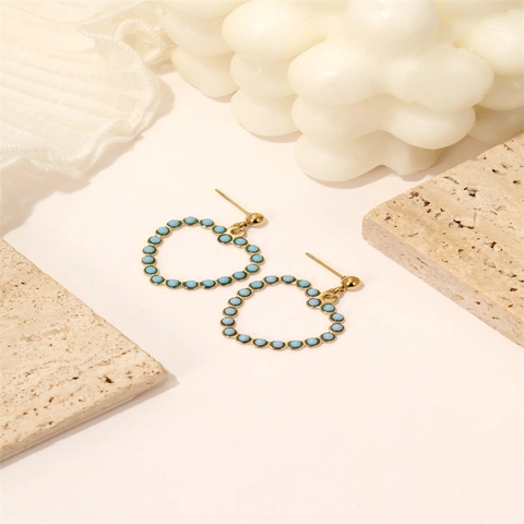 Orecchini Bohemien Vintage In Acciaio Inossidabile Per Donna Cuore Geometrico Placcato Oro Pietra Turchese Gioielli