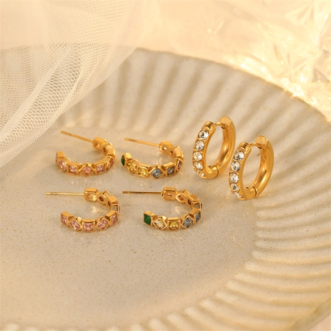 Orecchini A Cerchio A Forma Di C In Acciaio Inossidabile Con Zirconia Cubica Gioielli Geometrici Per Donne