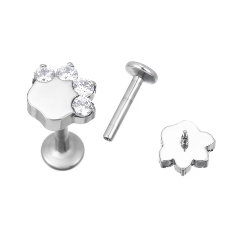 Stainless Steel Zirconia Piercing Stud Earrings Internal Thread Flat Back Labret Lip Ear Bone Piercing Jewelry For Women