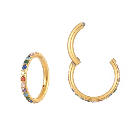 Titanium Clicker Hoop Ohrringe Regenbogen Zirkonia Scharnier Segment Nasenring Lippenpiercing Schmuck