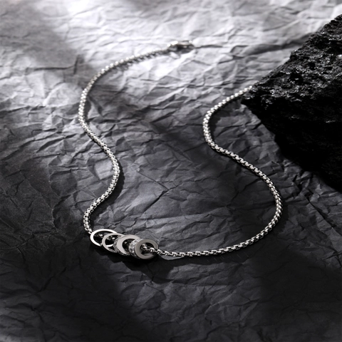 Interlocking Rings Pendant Necklace Stainless Steel Zircon Geometric Minimalist Clavicle Chain Unisex