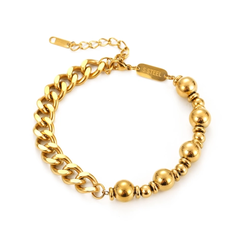 Stainless Steel Cuban Link Beaded Bracelet Gold Plated Adjustable Wrist Chain Fashion Jewelry For Men And Women