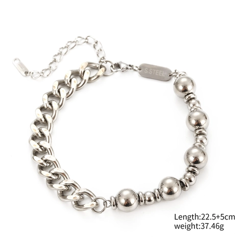 Pulsera De Acero Inoxidable Cadena De Eslabones Cubanos Perlas Redondas Empalme Asimétrico Cadena De Mano Ajustable