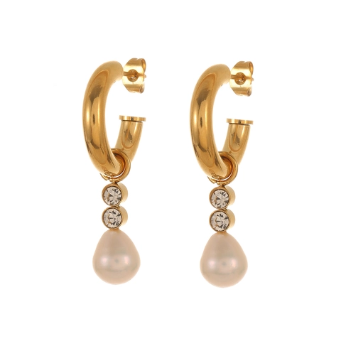 Boucles d'Oreilles Pendantes en Acier Inoxydable Plqué Or 18K avec Perle Artificielle et Strass pour Femmes Style ins Géométrique Élégant