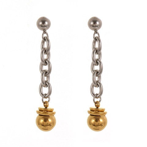 Stainless Steel Ball Chain Drop Earrings Two-Tone Gold Silver Minimalist Industrial Style Jewelry For Women